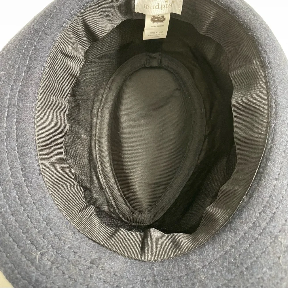 Mudpie Hat Fedora Herringbone Band Ribbed Brim Two Toned Grey Navy Blue